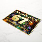67th Birthday Party —おもしろい、カラフルFireworks Look 箔招待状 (回転した状態)