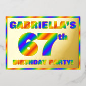 67th Birthday Party —おもしろい、レインボースペクトル「67」 箔招待状 (正面)