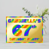 67th Birthday Party —おもしろい、レインボースペクトル「67」 箔招待状 (立ち正面)