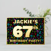 67th Birthday Party —おもしろい、音楽カラフル記号 箔招待状 (立ち正面)