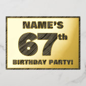 67th Birthday Party — はっきりしたWood Grainフェイク文字 箔招待状 (正面)