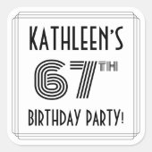 67th Birthday Party:アールデコスタイル+名前をカスタムする スクエアシール (正面)
