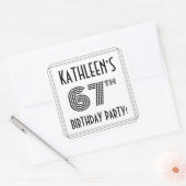67th Birthday Party:アールデコスタイル+名前をカスタムする スクエアシール (封筒)