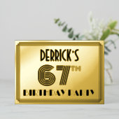 67th Birthday Party —アールデコスタイル「67」 & Name 箔招待状 (立ち正面)