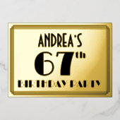 67th Birthday Party —アールデコ検索「67」 +名前 箔招待状 (正面)