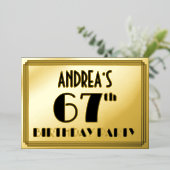 67th Birthday Party —アールデコ検索「67」 +名前 箔招待状 (立ち正面)
