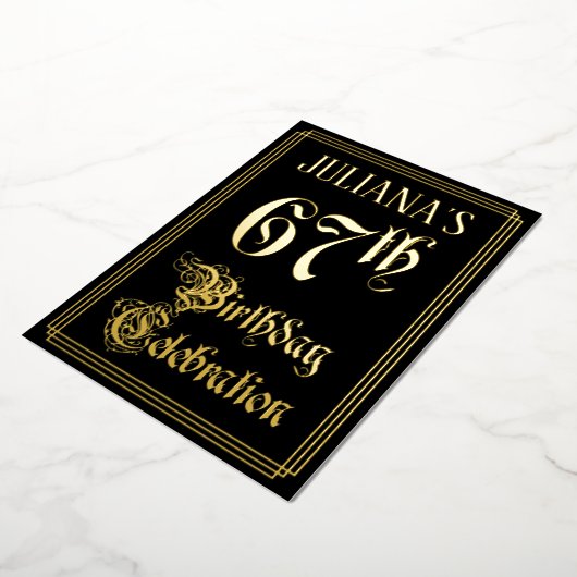 67th Birthday Party – スクリプファンシートと名前をカスタムする 箔招待状 (回転した状態)