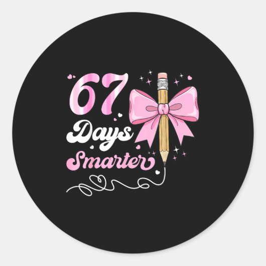67th Day Of School 67 Days Smarter Coquette Bow Te ラウンドシール (正面)