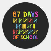 67th Day Of School Teacher Kids 67 Math Numbers 10 ラウンドシール (正面)