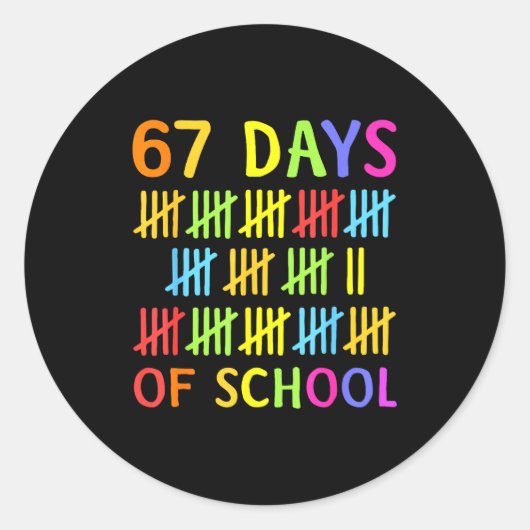 67th Day Of School Teacher Kids 67 Math Numbers 10 ラウンドシール (正面)