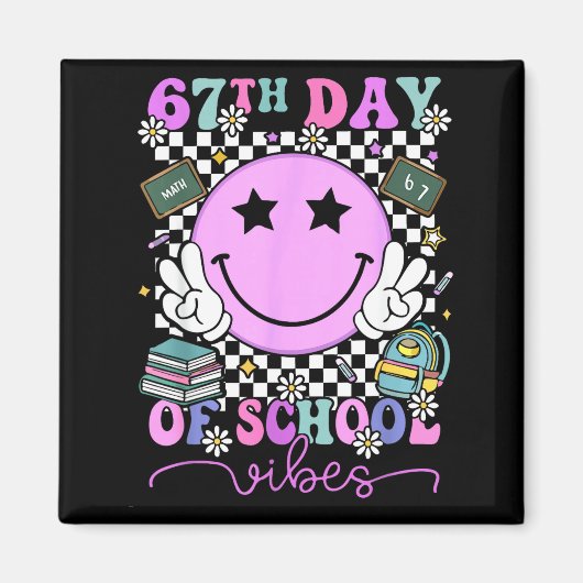 67th Day Of School Vibes Groovy Retro 100 Days Of マグネット (正面)