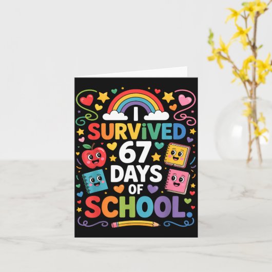 67th Day Rainbow Teacher I Survived 67 Days Of Sch カード (黄色い花)