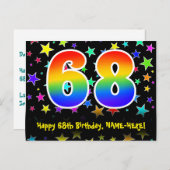 68歳の誕生日おめでとう:楽しいスターパターン、虹68、名前 ポストカード (正面/裏面)