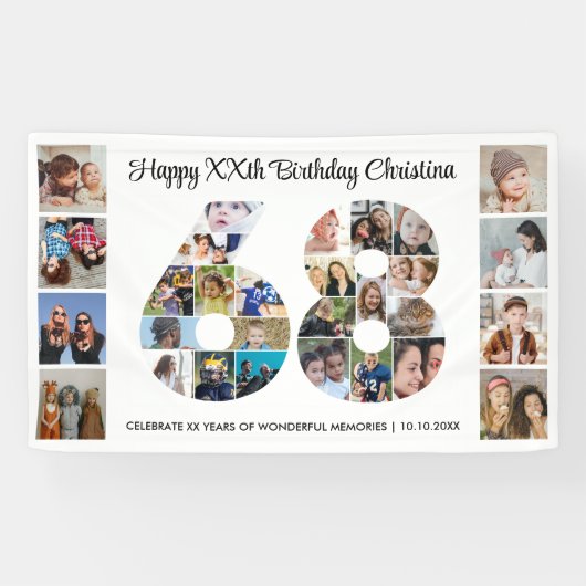 68歳の誕生日パーティーナンバー68フォトコラージュ 横断幕 (横)