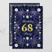 68歳の誕生日パーティー招待状 宝石がいっぱい 招待状 (正面/裏面)