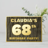 68歳の誕生日パーティー:大胆、擬似木目パターン 箔招待状 (立ち正面)