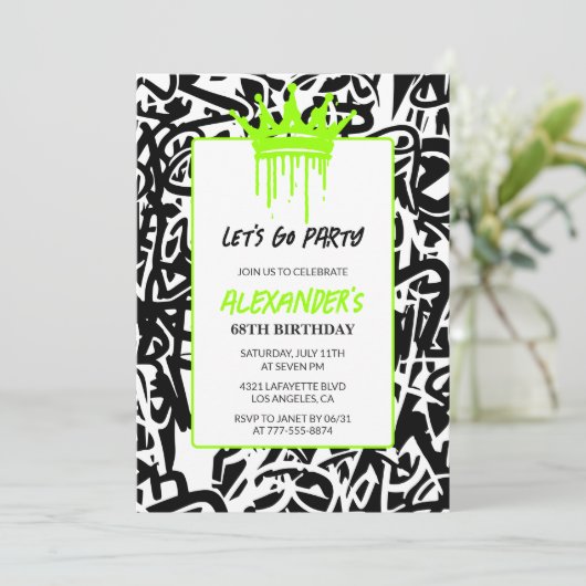68歳の誕生日招待状メンズパーティーグラフィティクラウン 招待状 (スタンド正面)