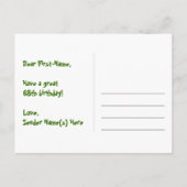 68歳の誕生日:ピンクのストライプとハート、虹色の68 ポストカード (裏面)