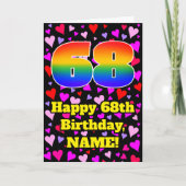 68歳の誕生日: ラブハート柄 虹色 # 68 カード (正面)