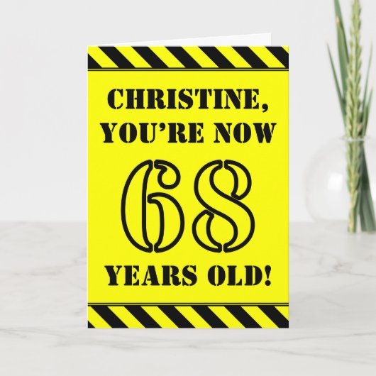 68歳の誕生日:楽しいステンシルスタイルのテキスト、カスタム名 カード (正面)