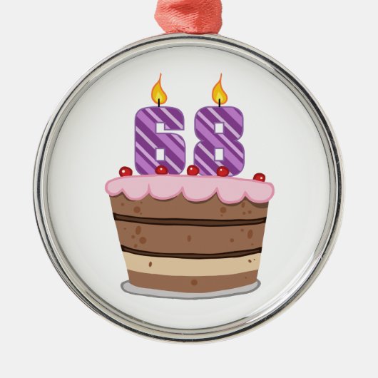 68歳オンお誕生日ケーキ メタルオーナメント (正面)