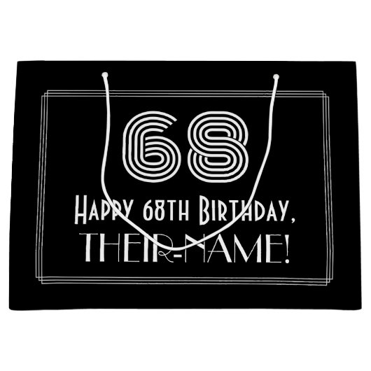 68番目の誕生日:インスパイアアールデコの「68」の外観と名前 ラージペーパーバッグ (正面)