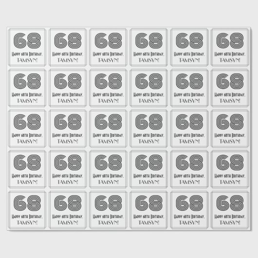 68番目の誕生日:インスパイアアールデコスタイル「68」 +名前 ラッピングペーパー (フラット)