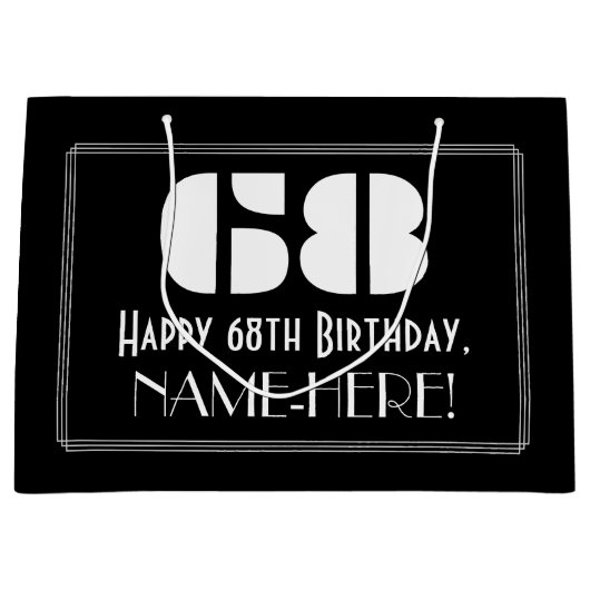 68誕生日インスパイア～アールデコルック"68" +名前 ラージペーパーバッグ (正面)