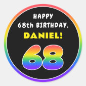 68誕生日カラフル:虹# 68、名前をカスタムする ラウンドシール (正面)
