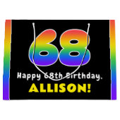 68誕生日カラフル：虹# 68、名前をカスタムする ラージペーパーバッグ (正面)