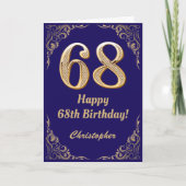 68誕生日ネイビーブルーと金ゴールドグリッターフレーム カード (正面)