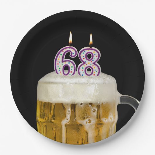 68誕生日ビールオンブラック紙プレート ペーパープレート (正面)