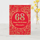 68誕生日赤と金ゴールド花の模様 カード (黄色い花)