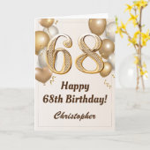 68誕生日金ゴールドバルーンと紙吹雪誕生日 カード (黄色い花)