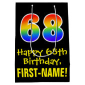 68誕生日:おもしろいはっきりした、カラフルレインボー「68」 ミディアムペーパーバッグ (裏面)