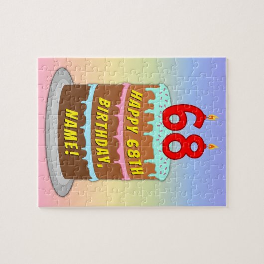 68誕生日:おもしろいケーキとキャンドル+名前をカスタムする ジグソーパズル (横)