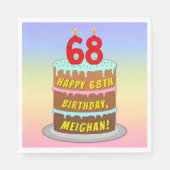 68誕生日:おもしろいケーキとキャンドル+名前をカスタムする スタンダードランチョンナプキン (正面)
