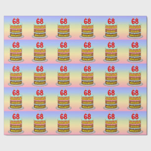 68誕生日:おもしろいケーキとキャンドル+名前をカスタムする ラッピングペーパー