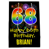 68誕生日:おもしろい花火パターン+虹68 ミディアムペーパーバッグ (裏面)