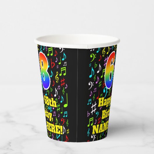 68誕生日:おもしろい音符パターン、レインボー68 紙コップ (右)