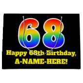 68誕生日~おもしろい, カラフル, 鮮やか, Rainbow 68 ラージペーパーバッグ (正面)
