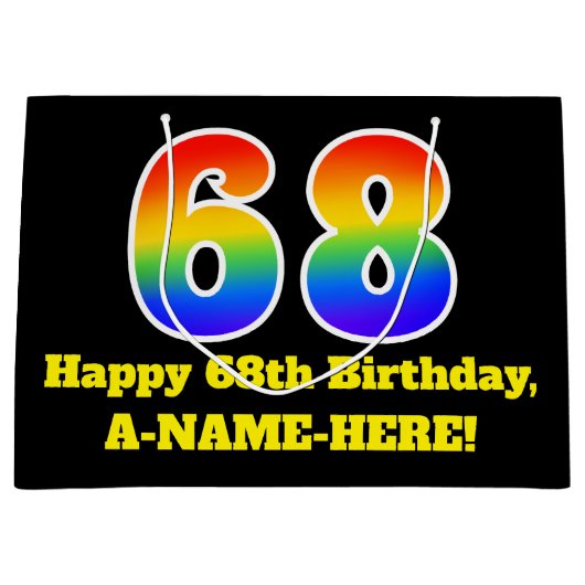 68誕生日～おもしろい, カラフル, 鮮やか, Rainbow 68 ラージペーパーバッグ (正面)