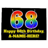 68誕生日～おもしろい, カラフル, 鮮やか, Rainbow 68 ラージペーパーバッグ (裏面)