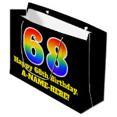 68誕生日~おもしろい, カラフル, 鮮やか, Rainbow 68 ラージペーパーバッグ (正面アングル)