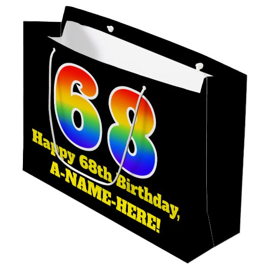 68誕生日～おもしろい, カラフル, 鮮やか, Rainbow 68 ラージペーパーバッグ (正面アングル)