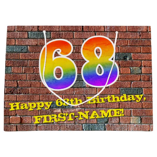 68誕生日:おもしろい、グラフィティインスパイアレインボーー# 68 ラージペーパーバッグ (正面)