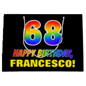 68誕生日:はっきりした,おもしろい,シンプル虹， 68 ラージペーパーバッグ (正面)