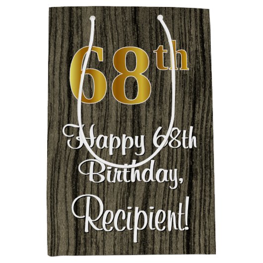 68誕生日:エレガントフェイク金ゴールドルック#,フェイク Wood ミディアムペーパーバッグ (正面)