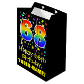 68誕生日:カラフルスターズパターン&レインボー68 ミディアムペーパーバッグ (裏面アングル)