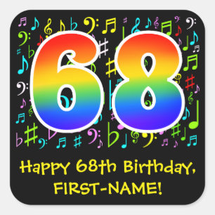 68誕生日:カラフル音楽シンボル、レインボー68 スクエアシール